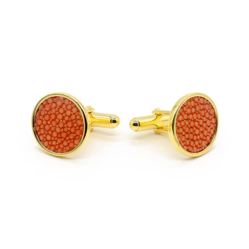 boutons de manchette argent galuchat tangerine or