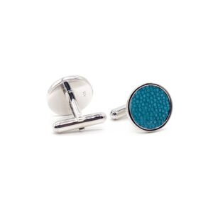 boutons de manchette argent galuchat turquoise 2